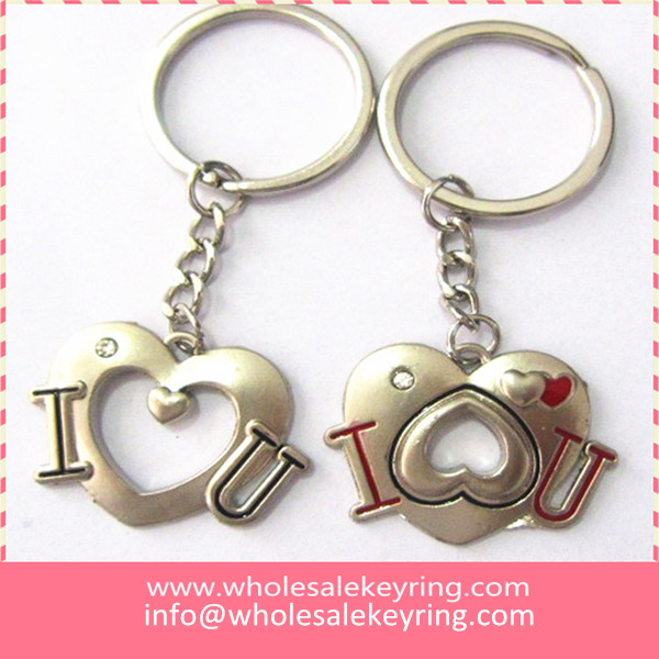 Couple I love you heart keyrings silver pair heart keychain wedding give away keyrings wholesale 600